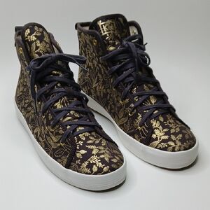 Keds Black and Gold Floral High-Top Sneakers